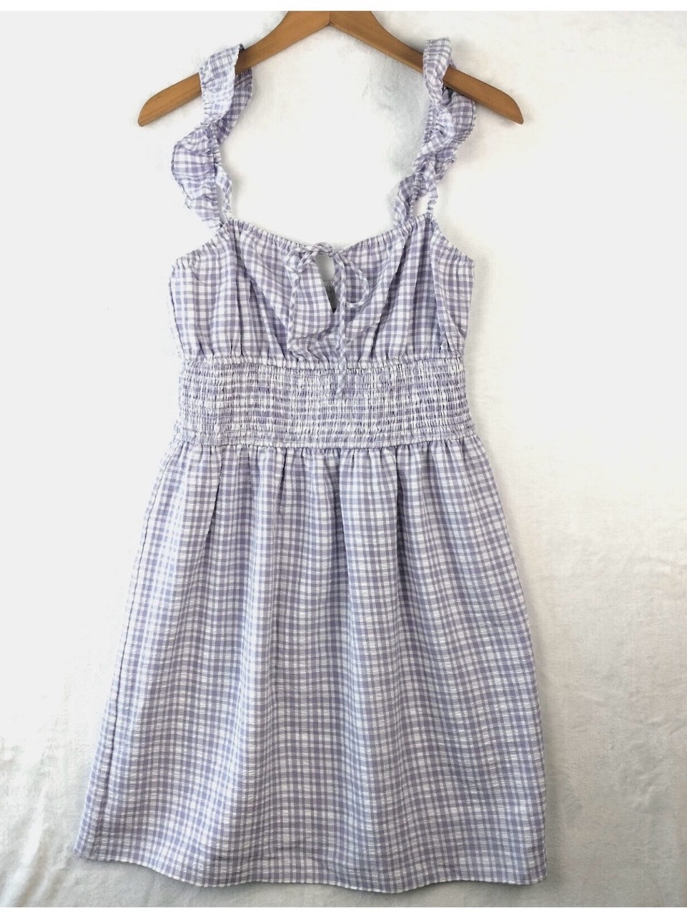 Wayf Lavender Gingham Smocked Mini Dress Sundress
